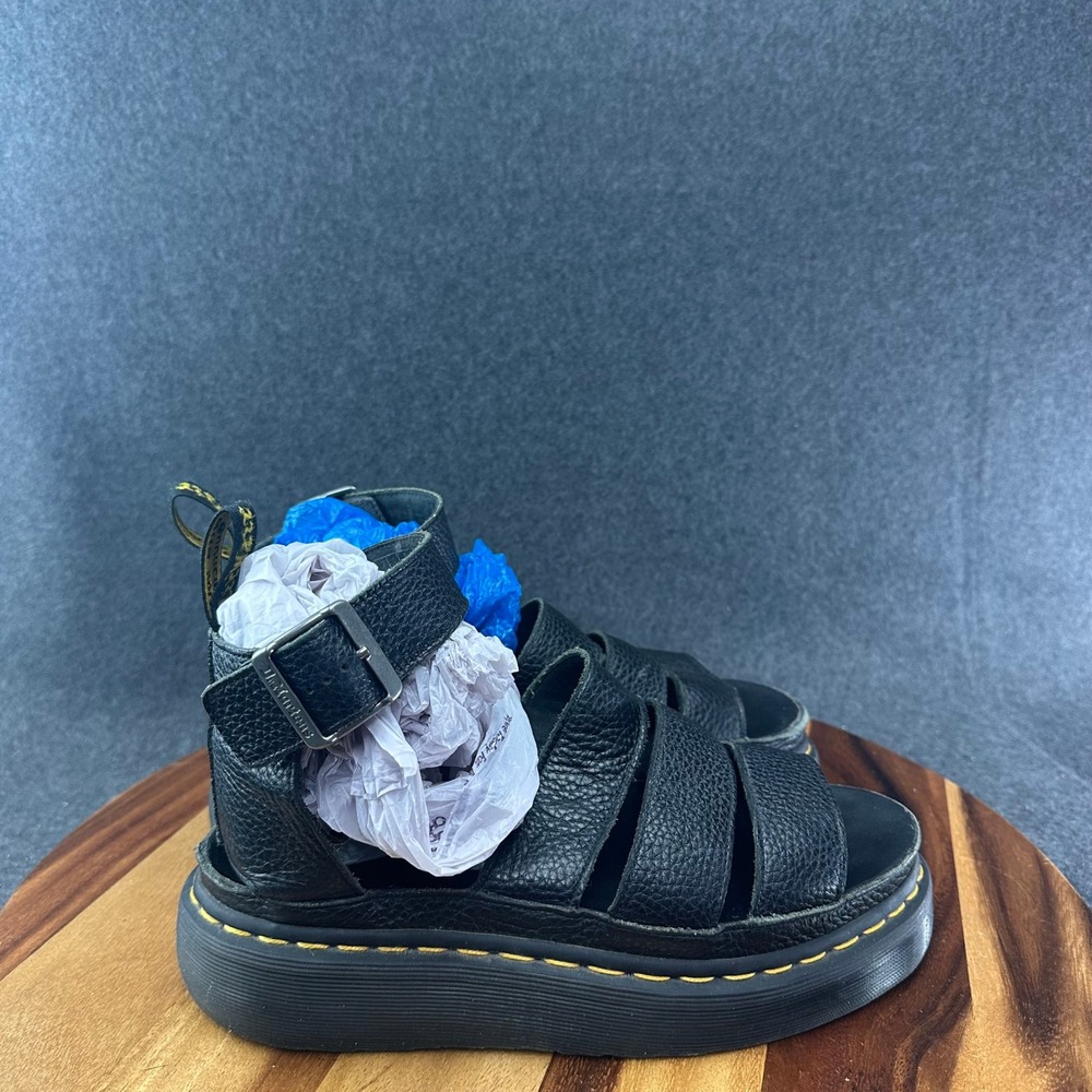 Dr. Martens Clarissa II Quad Black Leather Platform Sandals Women's Size 9